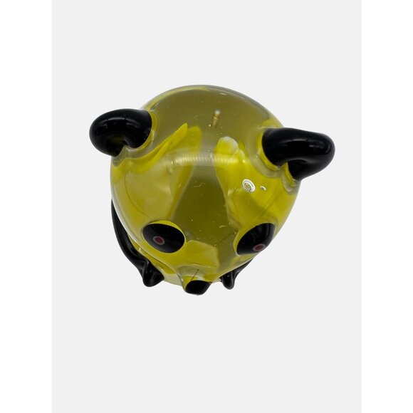 Handcrafted Art Glass Panda Bear Figurine Paperweight Clear Black Yellow 2.75" - Picture 6 of 6
